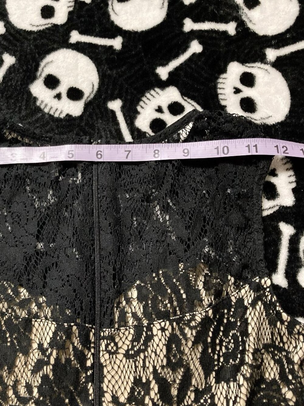 MAI TAI Black mesh floral lace a-line dress w/ beige underlay goth SMALL MEDIUM - Picture 9 of 12